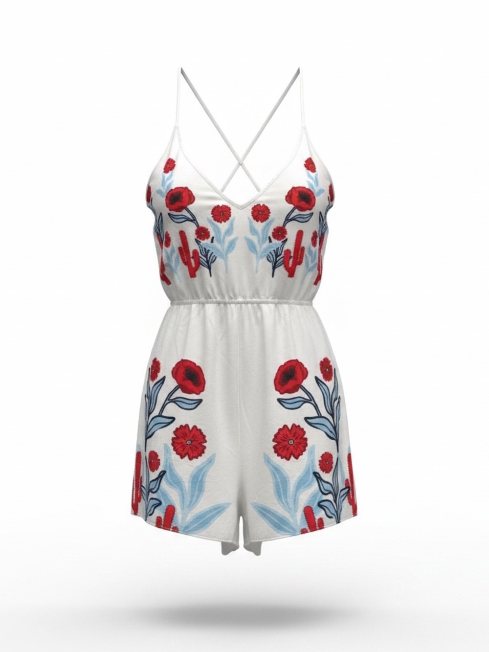 Divided White Romper with Floral Print